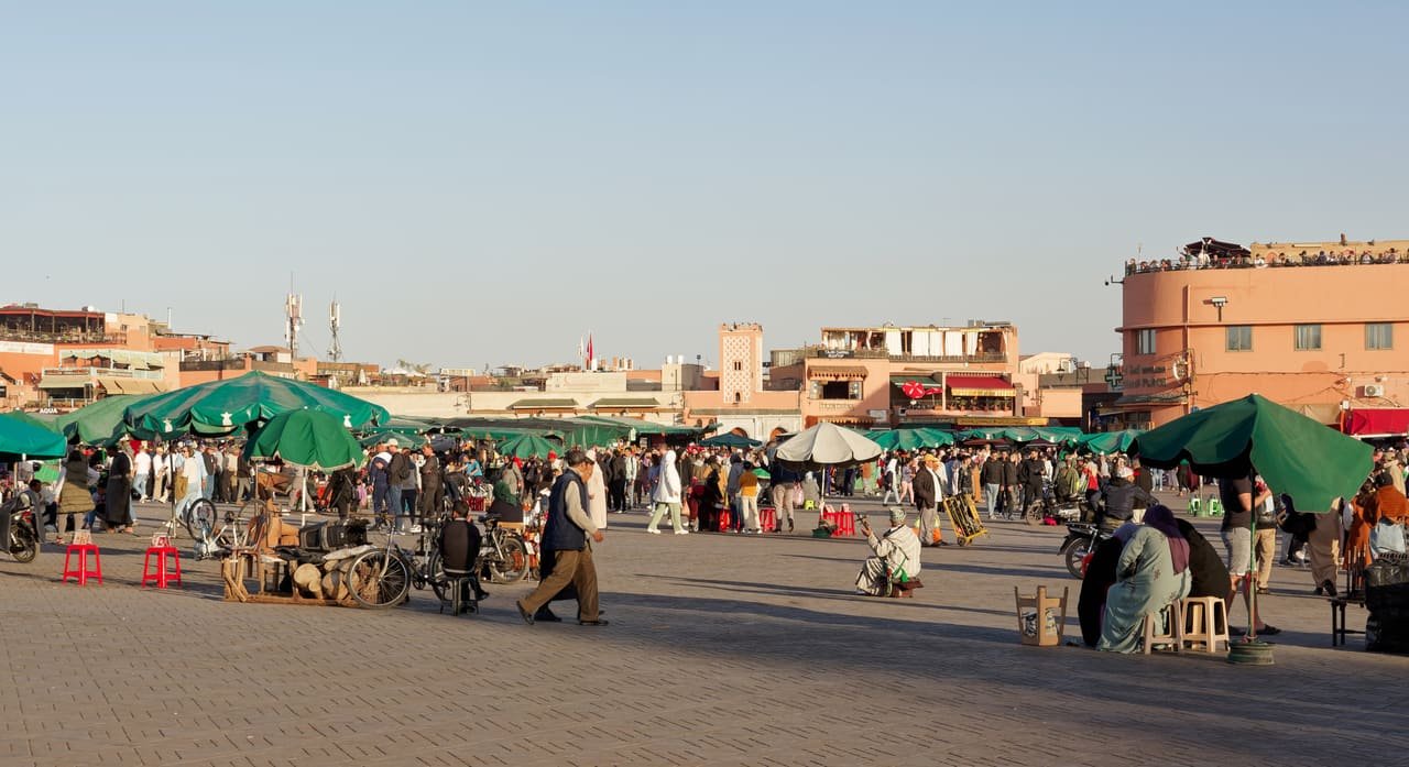 Jemaa el-Fna square in Marrakech at dusk